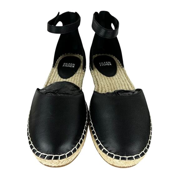 Eileen Fisher Lala Tumbled Leather Espadrille Flat Black Women's Size 8.5 NEW - Picture 3 of 6